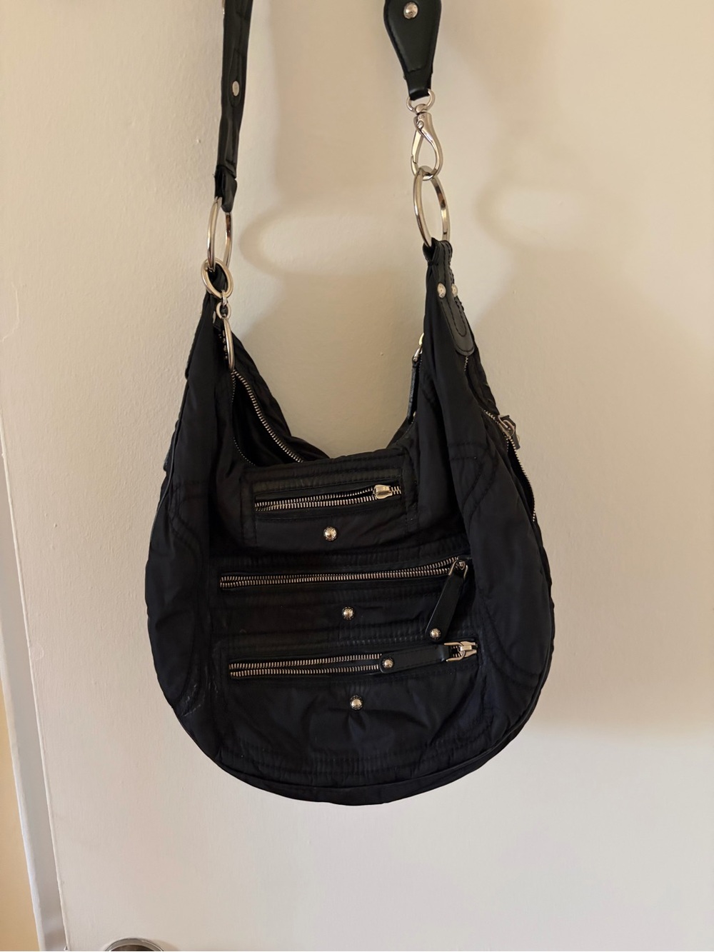 Tod's Black Quilted Shoulder Bag with Triple Zip Front